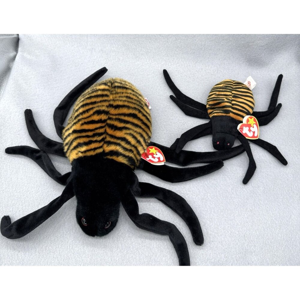 Spider Plush Spinner Lot of 2 TY Beanie Buddy & Baby Stuffed Toys Black Brown